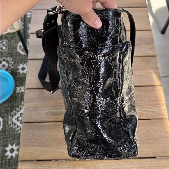 Coach Signature stitched Black patient leather diaper Bag purse laptop carrier - Picture 16 of 16